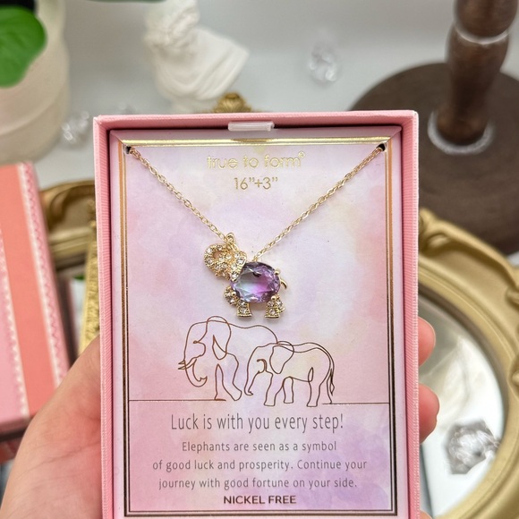 True to Form Lucky Elephant Charm Necklace - Gold with Purple Crystal New in Box - Picture 3 of 5